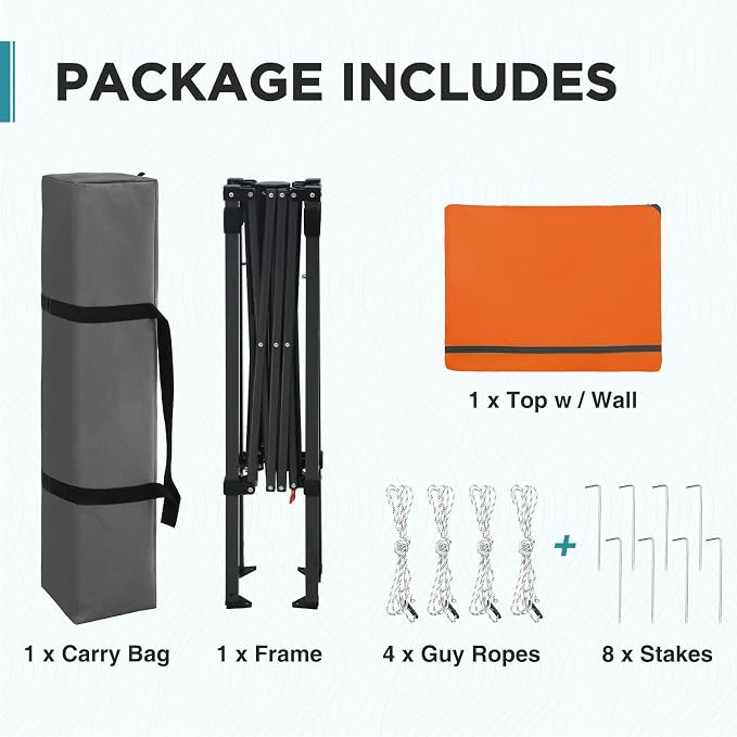 EAGLE PEAK 6x4 Instant Pop Up Canopy Tent with 1 Half Wall Panel, Straight Leg Sun Shelter, Portable Canopy with Carry Bag for Camping, Beach & Sports, Orange