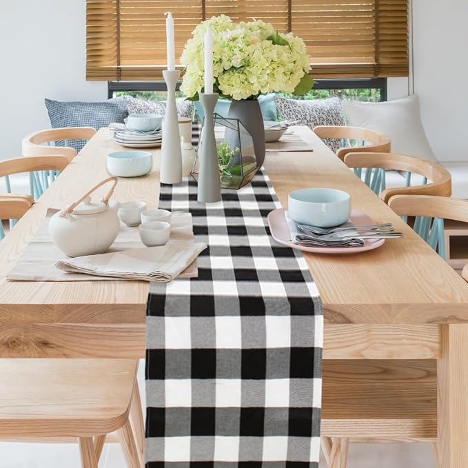 ShinyBeauty 4 Packs Black and White Table Runners 13X72 Inch Gingham Table Runners Easter Decor Buffulo Plaid Runners for Tables Farmhouse Table Linen (13"X72")