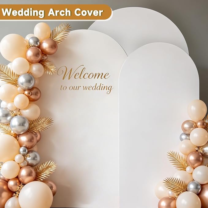 Hemmotop White Arch Backdrop Cover Set, 3-Piece (6ft/ 6.6ft/ 7.2ft) Wedding Arch Cover Stretchy Backdrop, Spandex Arched Stand Background Covers for Baby Shower, Birthday, Halloween Party