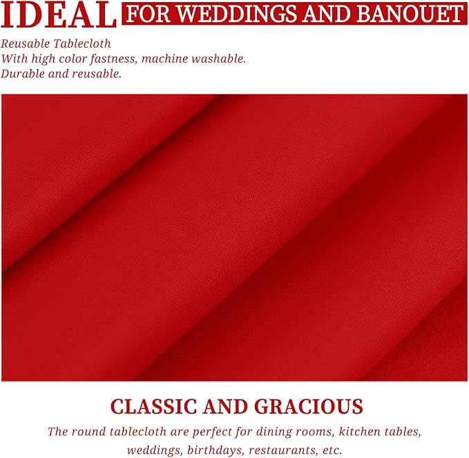 Showgeous 12 Pack Red Round Tablecloth - 90 Inch Washable Polyester Tablecloths for Round Tables - Wrinkle Resistant Decorative Fabric Table Cover for Dining, Wedding, Party, Banquet