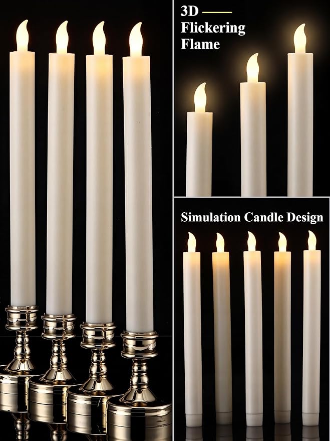 Funtery 48 Pcs Flameless LED Taper Candles Battery Operated Candles Bulk Realistic LED Candlesticks Flickering for Wedding Church Party Home Decor(Ivory,10 Inch,Modern Style)