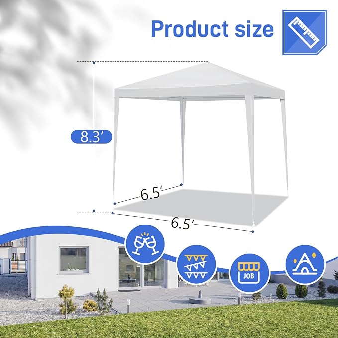 6.5x6.5FT Canopy Tent, Portable Heavy Duty Outdoor Tent with 4 Removable Sidewalls, Waterproof Party, Camping, Picnic & Backyard Shelter, White