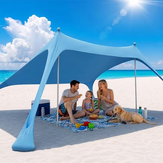 Sekey Aluminum Beach Shade Sun Shelter UPF 50+ - 6.5x6.5 FT Portable Beach Canopy with Windproof Rope & Stability Poles, Easy Setup Outdoor Tent for Camping, Backyard, Fishing, Picnics