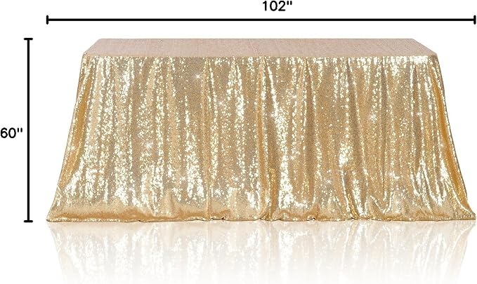 Poise3EHome Light Gold Sequin Tablecloth 60×102 Inch Rectangle Sparkly Fabric Table Cloth for Birthday Wedding Party Holiday Baby Shower Christmas Decoration