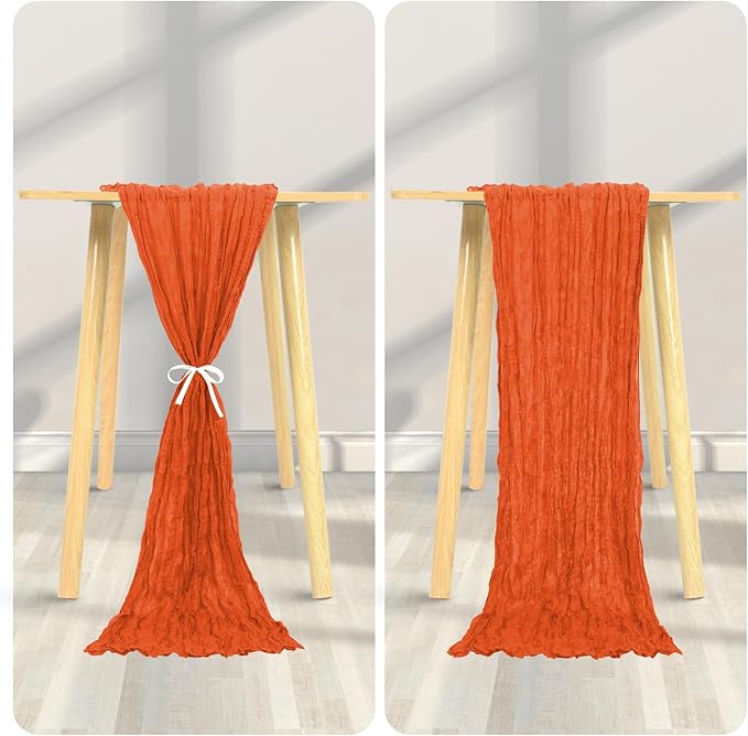 24 Pack Cheesecloth Table Runner 20 x 120 inch Cheese Cloth Table Runner Bulk,Romantic Boho Sheer Gauze Fabric Table Runners for Wedding Reception,Party,Bridal Shower Table Decor(Orange)