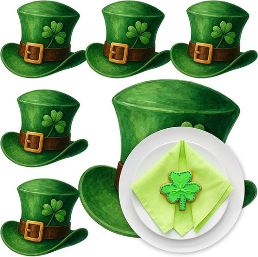 Remerry St. Patrick's Day Leather Placemats Set of 6, 12×14inch Green Hats Shaped Place Mats with Lucky Shamrock Waterproof Placemats for Irish Festival Kitchen Dining Table Mat for Decorationry