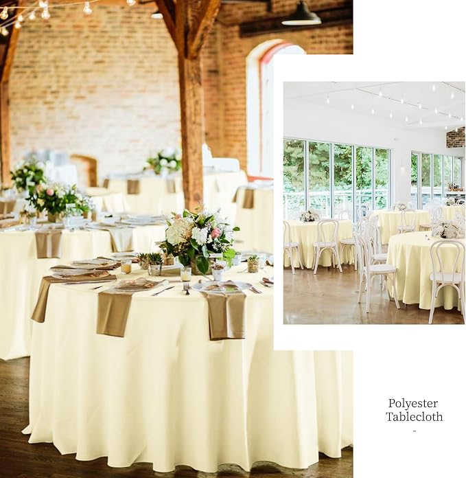 10 Pack Beige Round Tablecloth 120 Inch, Waterproof Polyester Table Cloth for Round Tables Beige Tablecloths Stain and Wrinkle Resistant Washable Fabric Table Cover for Party Dining Wedding Banquet