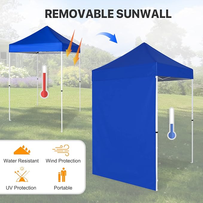 COOS BAY 5x5 Pop Up Canopy Tent with Side Wall, Easy Setup Portable Sun Shelter with Carry Bag, Outdoor Shade for Beach, Camping, Sports & Backyard, Blue