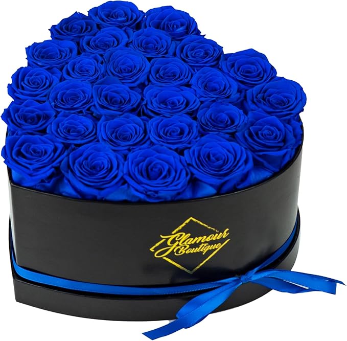 GLAMOUR BOUTIQUE 27 Flower Forever Heart Shape Box, Mothers Day Gift For Mom, Eternal Preserved Roses Gift for Her, Flowers bouquet, For Birthday, Anniversary, Girlfriend - Blue (Color-Treated)
