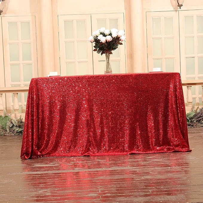 Juya Delight 90" x 132" Red Sequin Rectangle Tablecloth for Wedding Birthday Party Festival Ceremony Cake Dessert Table