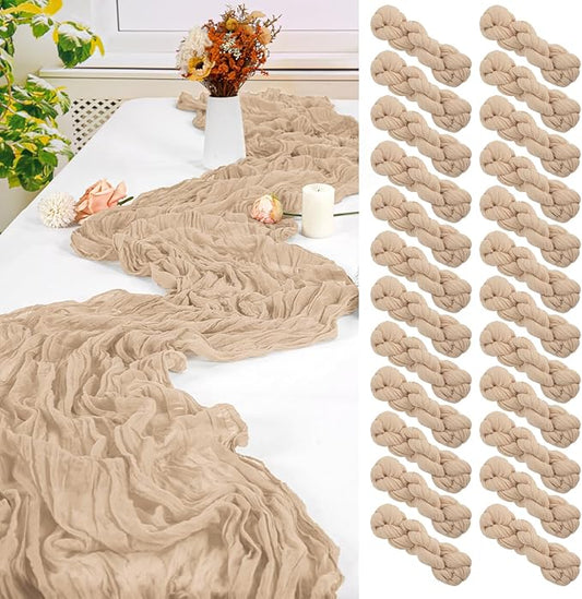 24 Pack Beige Cheesecloth Table Runner,10FT Gauze Boho Long Cheesecloth Table Runners 20x120inch Rustic Cheese Cloth Table Runner for Wedding Party Bridal Shower,Table Decorations
