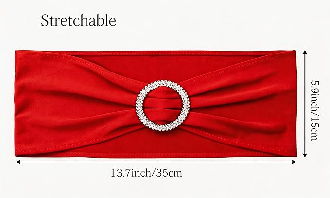 Wedding Red Chair Sashes 100 Pack Spandex Chair Bows Bands with Buckles for Party Birthday Bridal Shower Engagement Banquets Anniversary Christmas Outdoor Events Decorations (Red)
