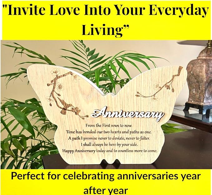 UNIDECO Wooden Butterfly Wall Décor - 8.75 Inch Wedding Gift for Anniversary Couples - Butterflies Shaped Hanging Decoration - Wood from House Shelve – Wife Husband Friend Parents Marriage