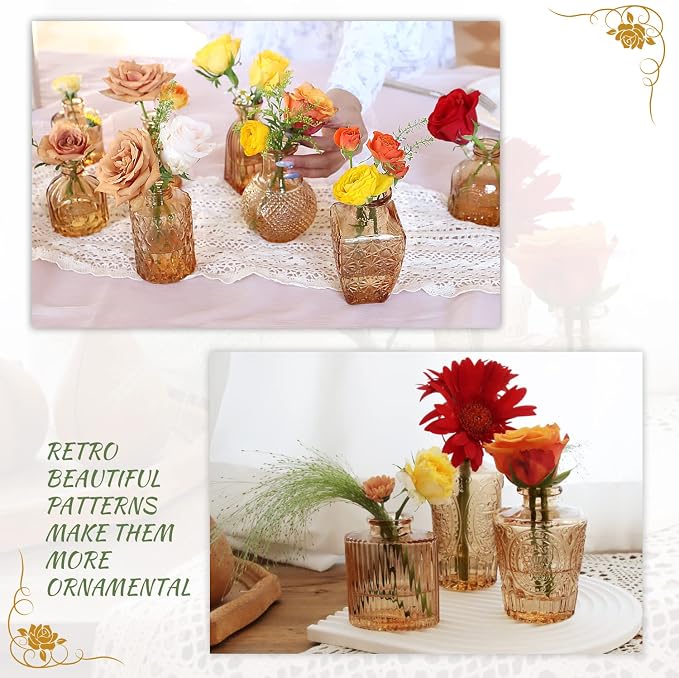 Set of 22 Amber Glass Mini Bud Vase For Bulk Rustic Wedding Decorations, Centerpieces, Vintage Look Home Table Flower Décor,Clear