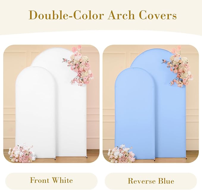 Blue and White Arch Cover Set of 2 Spandex 7.2 and 6ft Arch Backdrop Cover Wedding Arch Stand Covers for Baby Shower Boy Birthday Party Bridal Shower Banquet Photo Background Decorations