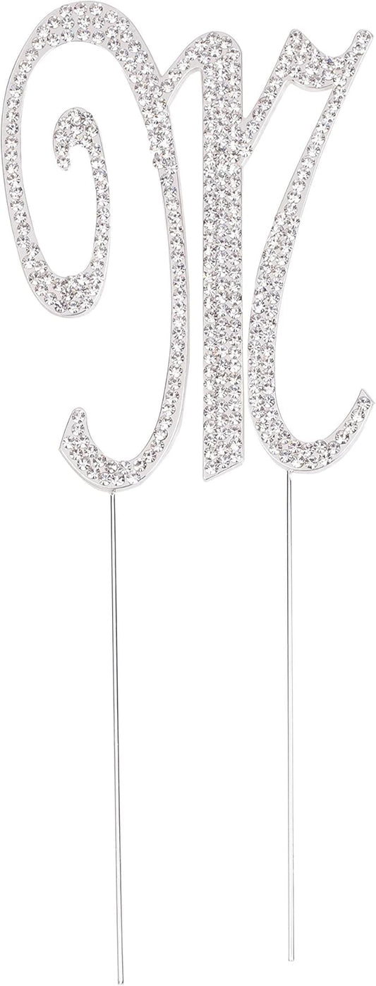 LOVENJOY Gift-Boxed 3" Rhinestone Letter M Cake Topper Silver