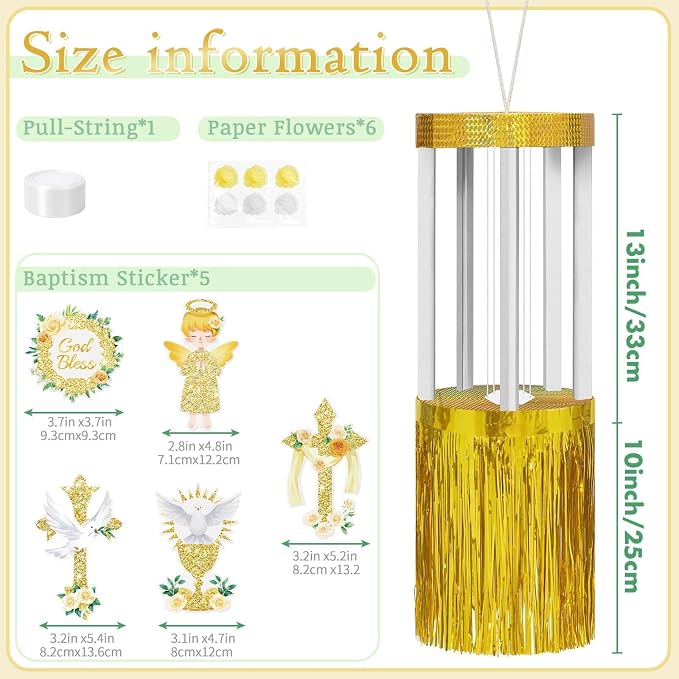 WERNNSAI Baptism Spinning Piñata - Baptism Spinning Party Supplies Piñata Bundle with DIY Stickers for Baby Sacrament Theme Birthday Party Game Decorations (13" x 7.8" x 7.8")