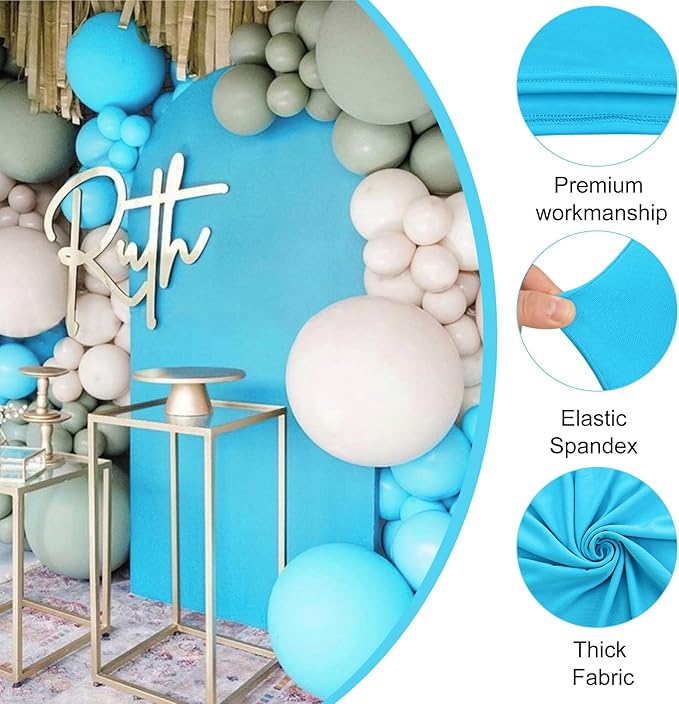 Set of 2 Wedding Arch Cover 2-Sided Round Top Spandex Fitted Arch Backdrop Cover for Birthday Party Baby Shower Wedding Arch Stand Decorations（7.2FT, 6FT, Blue）