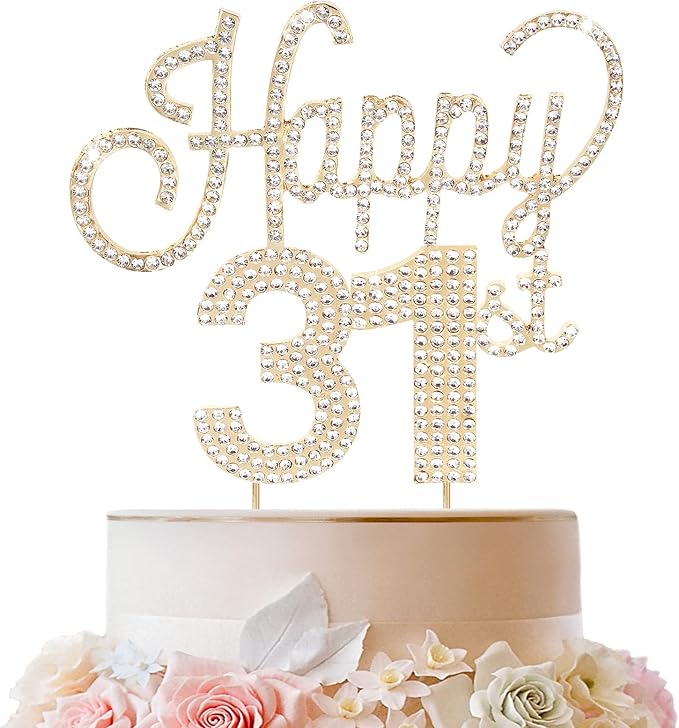 LINGTEER Happy 31st Birthday Gold Rhinestone Cake Topper - Cheers to 31st Birthday 31 Years Old Anniversary Party Cake Centerpieces Topper Decorations Gift Sign.