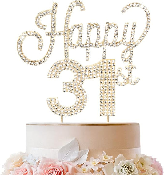LINGTEER Happy 31st Birthday Gold Rhinestone Cake Topper - Cheers to 31st Birthday 31 Years Old Anniversary Party Cake Centerpieces Topper Decorations Gift Sign.