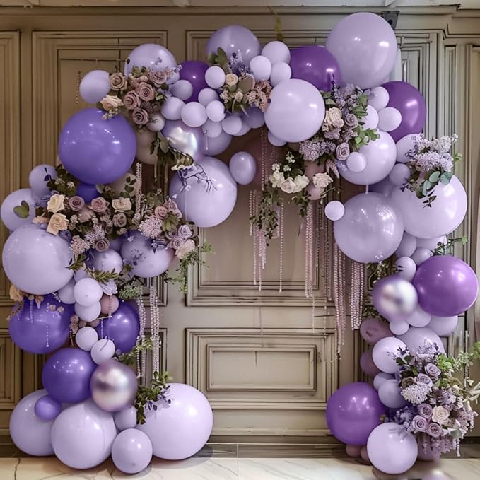 Purple Balloon Garland Kit - Double Stuffed Dark Purple Lavender Balloon Arch Latex Pearl Lilac Color for Baby Shower Birthday Butterfly Wedding Fairy Floral Wild Flower Party Decor