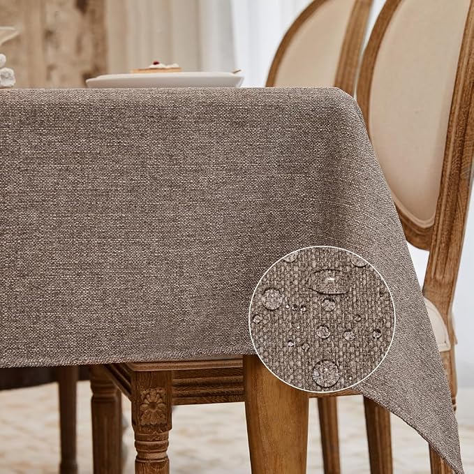 BALCONY & FALCON Small Square Tablecloth Washable Wrinkle Resistant and Water Proof Table Cloth Decorative Linen Tablecloths for Bedside End Table Bedroom Nightstand (Taupe Gray, 35x35)
