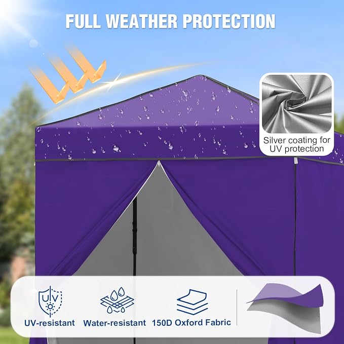 6x4 Pop Up Canopy Tent with Four Wall Panels, Instant Portable Beach Canopy, Outdoor Tent with Carry Bag for Camping, Sports, Tailgating, Events, Purple