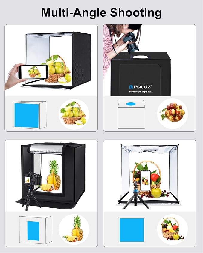 PULUZ Light Box Photography, 24x24 inch Large Photo Light Box with 136 LED Beads, CRI >95, Professional Portable Photo Booth Shooting Tent Kit with 6 Color Backdrops for Product Photography
