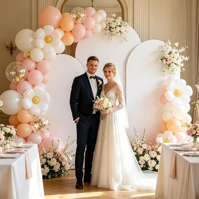 Arch Backdrop Stand and White Cover Set of 3(7.2FT/6.6FT/6FT),Wedding Arch Backdrop Stand,Balloon Arch Stand Metal Frame for Wedding Birthday Baby Shower Party Garland Ceremony Decor