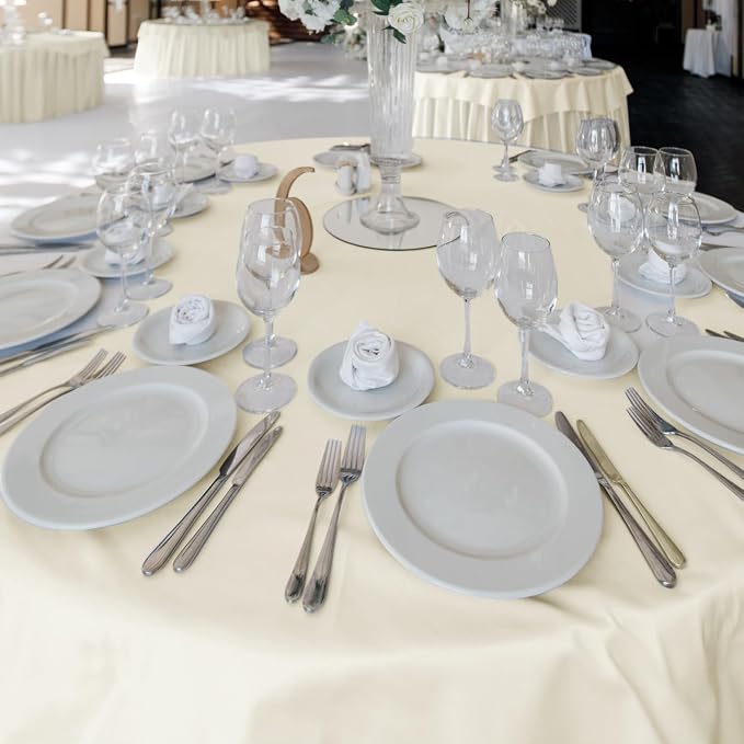 Fitable 6 Pack Ivory Tablecloths for Round Tables-108 Inches in Diameter-Stain Resistant and Washable Table Clothes,Polyester Fabric Covers Wedding,Party,Banquet,Formal Events (130g-QW6P-108Ivory)