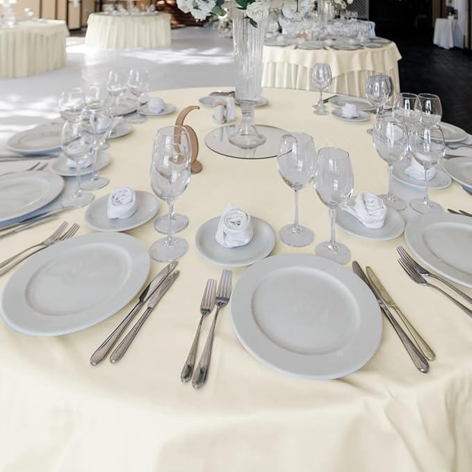 Fitable 6 Pack Ivory Round Table Clothes - 90 Inches in Diameter - Stain Resistant and Washable Tablecloths, Polyester Fabric Table Covers for Wedding, Party, Banquet, Gathering