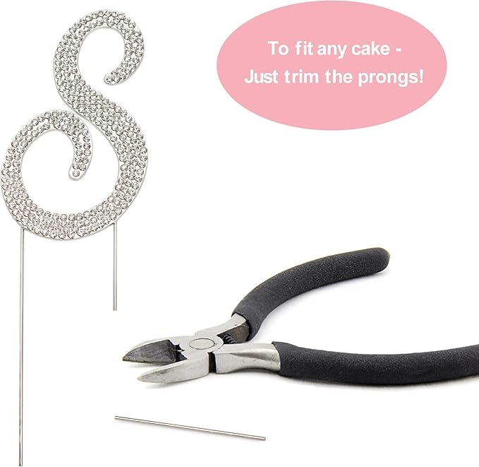 Letter S Cake Topper - Premium Silver Metal - S Monogram Wedding or Anniversary Party Sparkly Rhinestone Initial Decoration Makes a Great Centerpiece - Now Protected in a Box