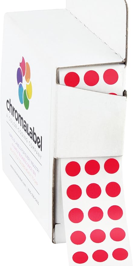 ChromaLabel 1/4 Inch Small Dot Sticker, Red Small Circle Stickers, Red Dots Labels, Small Colored Sticker Dots, 1000 Color Label in Dispenser Box