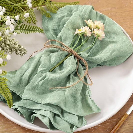 10pcs Sage Green Cheesecloth Napkins Spring Washable Boho Rustic Gauze Table Cloth Napkins Bulk 21x21 Inches for Wedding Party Bridal Baby Shower Birthday Table Decor