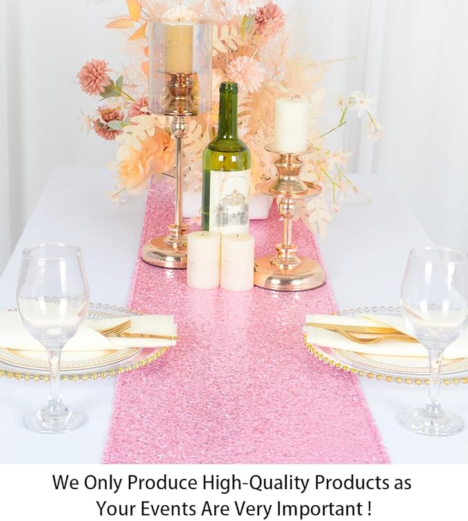 ShinyBeauty Pink Table Runners 12x108-Inches Pack of 10 Home Decor Sequin Table Runner Fuchsia Pink Wedding Graduation Party Supplies Birthday Table Runner Baby Shower Table Runner
