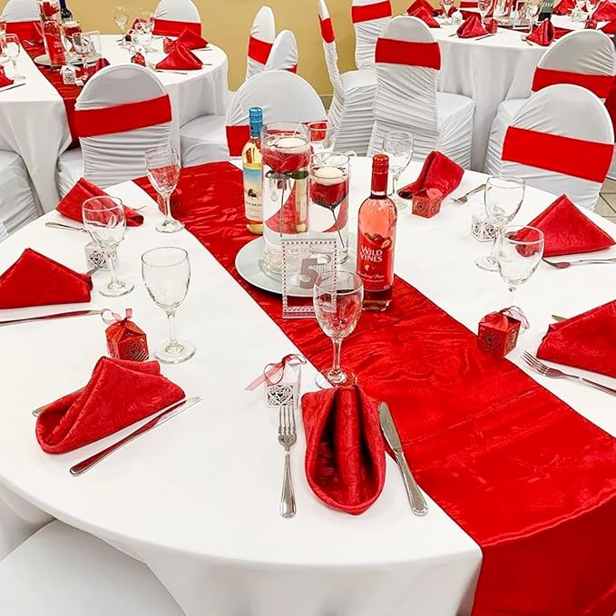 15 Pack Red Table Runner 12 x 108 Inch Long Table Runner for Party, Smooth Satin Fabric Table Decor for Wedding, Birthday Party Banquets Graduation Engagements Decoration