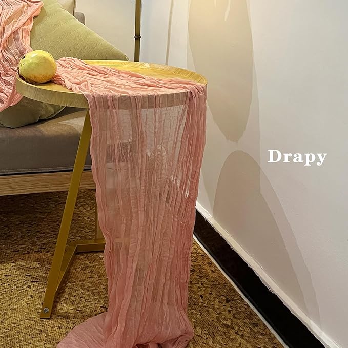 3 Pack 160 inch Valentine's Day Peach Coral Cheesecloth Table Runners -13.3ft Wedding Table Runner Sheer Peach Gauze Table Runner Blush Cheese Cloth Table Decorations for Wedding, Bridal Shower