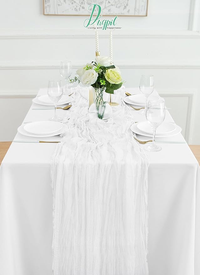 8Pack White Table Runner 10FT White Cheesecloth Table Runner 35x120Inch Long Boho Table Runners Rustic Gauze Table Runners for Party Wedding Bridal Shower Baby Shower Decorations