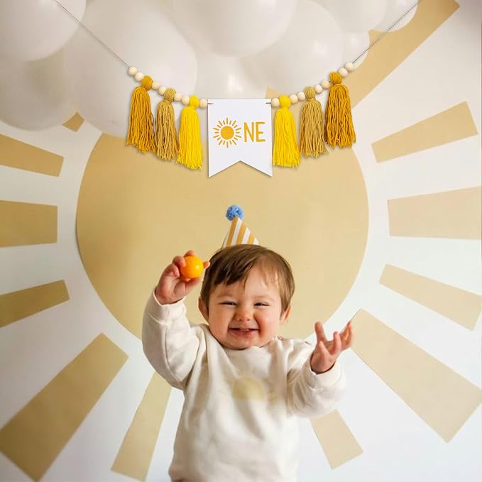 Gostman Sun One Tassel High Chair Banner | First Trip Around The Sun Birthday Party Decoration,Sun Sign First Birthday Party Supplies,Sunshine Highchair Banner