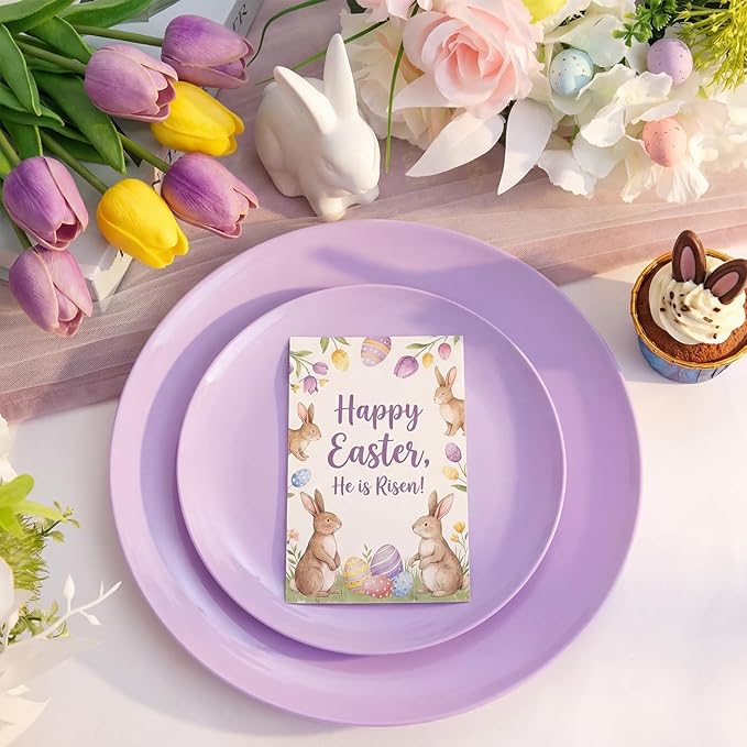 KIRE 60PCS Purple Plastic Plates Disposable - Heavy Duty Purple Plates Include 30Pcs 10.25” Dinner and 30Pcs 7.5” for Dessert/Salad - for Wedding/Bridal Shower