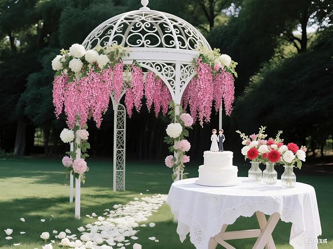 BSMYBO 30 Branches Wisteria Hanging Flowers Pink Artificial Wisteria Hanging Flowers Garlands Vine for Wedding Arch Party Ceremony Home Garden Backdrop Wall Decoration (2 Pack)