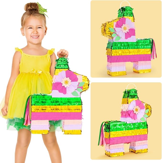 WERNNSAI 16.5" Tropical Hawaii Piñata - Rainbow Donkey Piñata with Blindfold Bat for Mexican Piñata Fiesta Party Decorations Luau Event Birthday Hawaiian Party Supplies Mexican Theme Carnivals