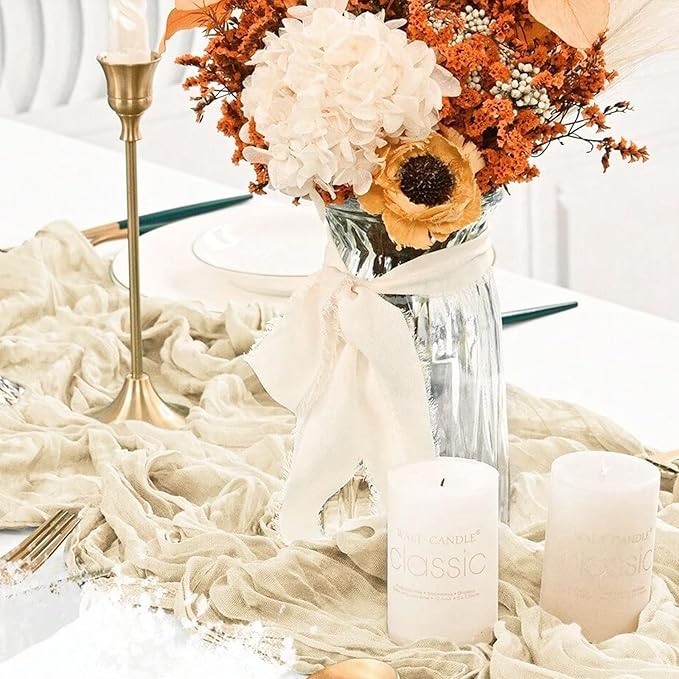 8 Pack Beige Cheesecloth Table Runner 21x120 Inch Gauze Table Runners Reusable Polyester 10ft Boho Rustic Cheese Cloth Table Runner for Wedding Party Baby Shower Birthday