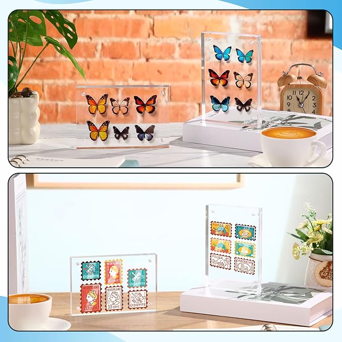 Kigley 6 Pcs 4 x 6 Inch Acrylic Picture Frames, Clear Acrylic Photo Business Card Frame Desktop Display Double Sided Wallet Size Frame Freestanding Frames for Film Photos Cards Stamp