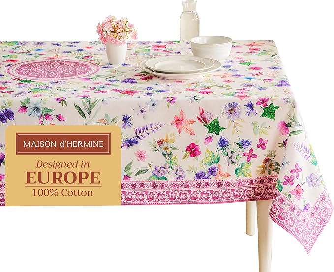 Maison d' Hermine Table Cloth Rectangle Table 100% Cotton 70 x 140 Inches Tablecloth Reusable Decorative for Dining Kitchen Room Farmhouse Party Home Hotel Restaurant Spring Summer - Chardon
