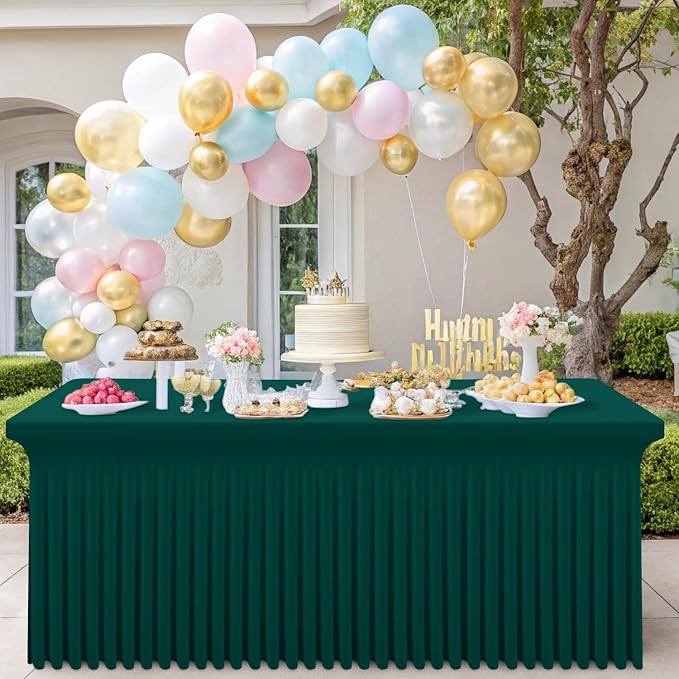 Smiry Spandex Tablecloth, Elastic Fitted Stretch Tablecloth for 4FT Rectangle Tables, Waterproof Washable Table Cover Skirt for Outdoor, Wedding, Banquet & Parties (Blackish Green, 48Lx30Wx30H Inch)