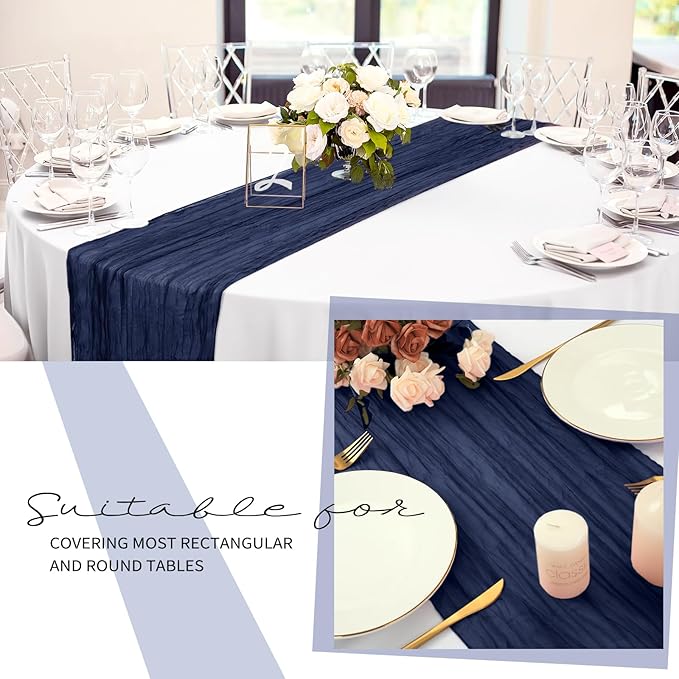 24 Pack Cheesecloth Table Runner 20 x 120 inch Cheese Cloth Table Runner Bulk,Romantic Boho Sheer Gauze Fabric Table Runners for Wedding Reception,Party,Bridal Shower Table Decor(Navy Blue)