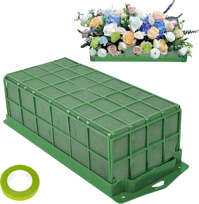 1PCS Floral Foam Cage, Flower Cage Holder, Dry and Wet Rectangle Flower Arrangement, Hangable Green Blocks Floral Foam Cages for Artificial Flesh Flower Wedding Holiday, Home, Garden Party Decorations