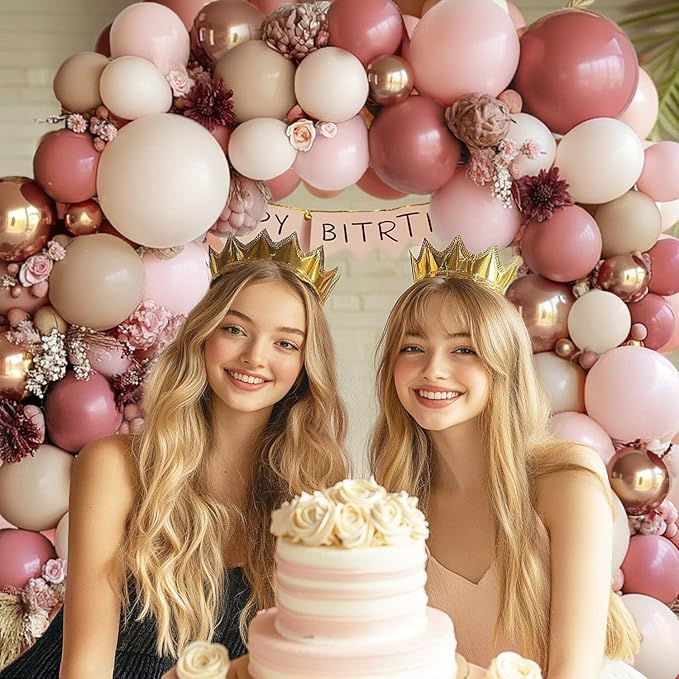 Dusty Pink Brown Ivory Balloons Arch Kit, Double Stuffed Rose Metallic Gold Cream Pastel And Dusty Blush Pink Balloons for Weddings Birthdays Boho Elegant Party Decoration
