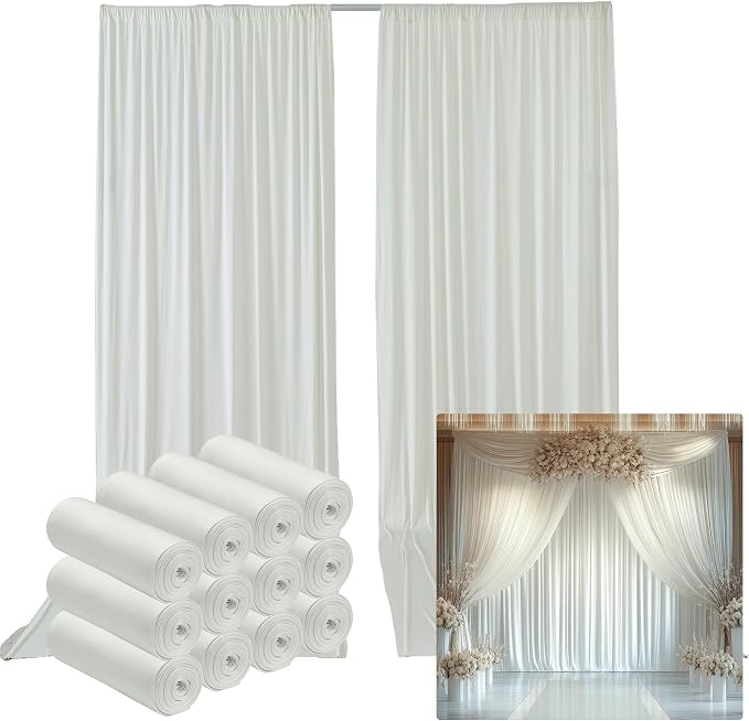 60ftx14FT Wrinkle Free Ivory Backdrop Curtain, 12 Panels 14FT Height Ivory Wedding Backdrop Drapes, Silky Polyester Back Drop Cloth for Birthday Photography Background Party Backdrop Draping